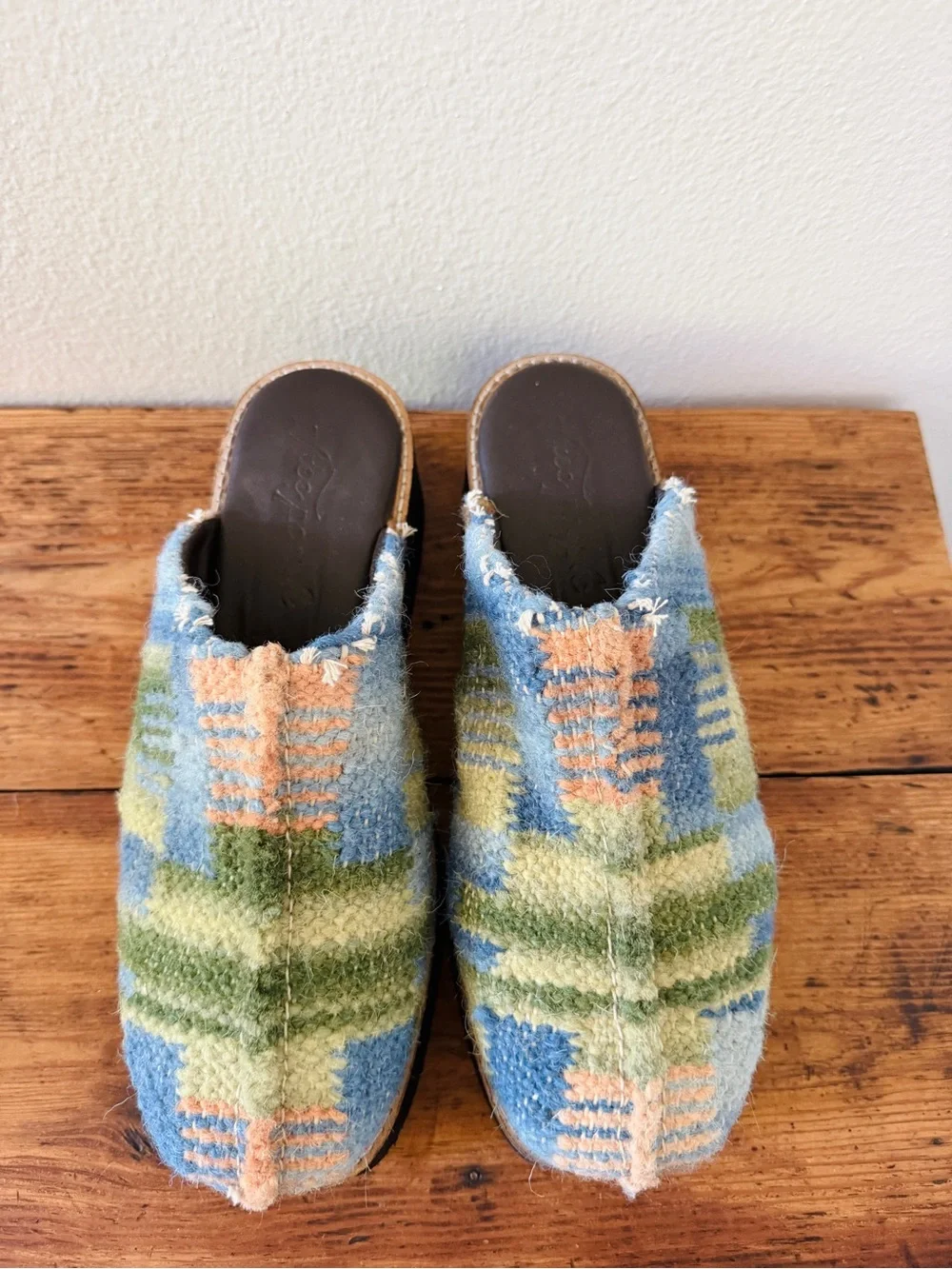 Free People Astrid Platform Mule in Blue Tweed Motif - Slides